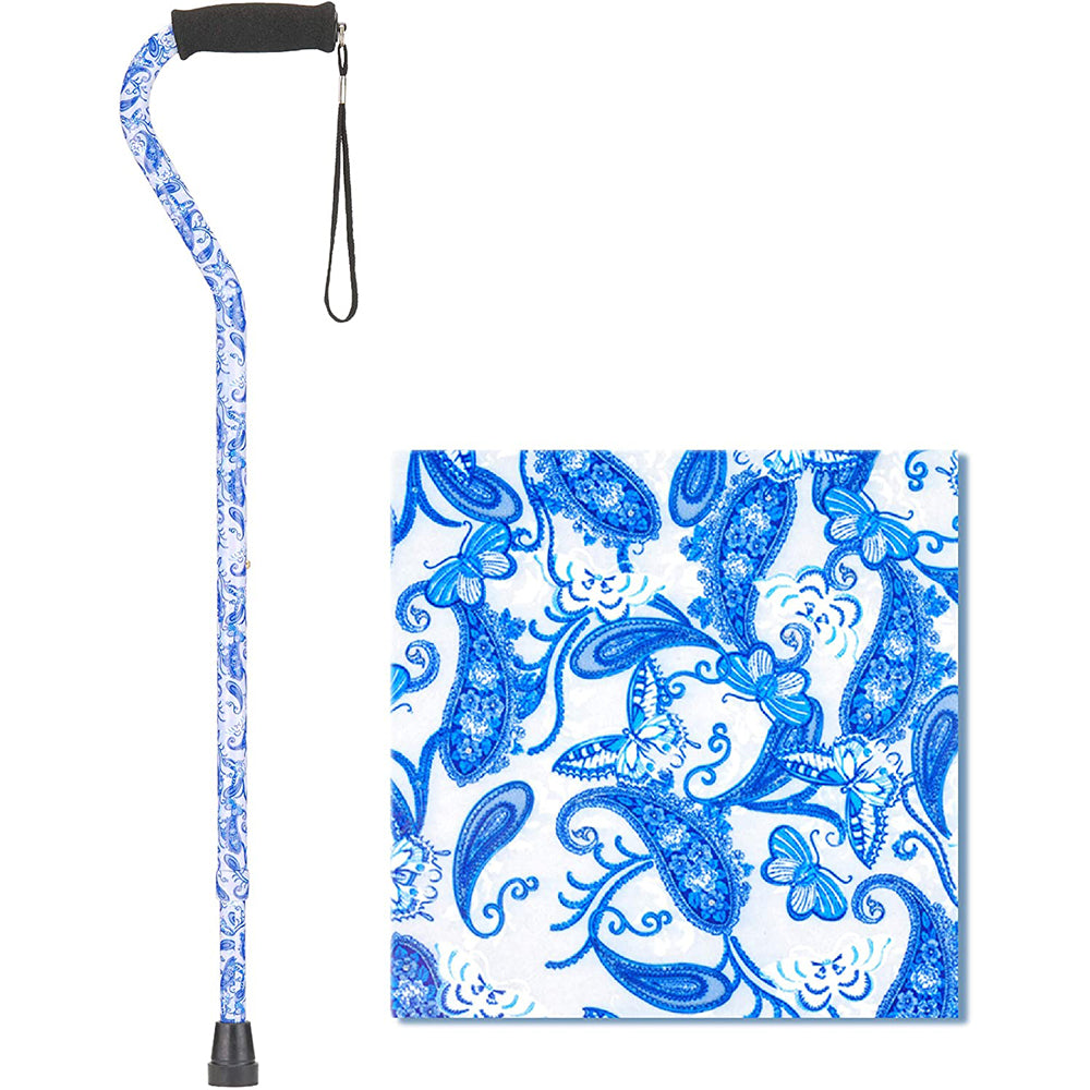 Offset Cane with Strap, Blue Porcelain