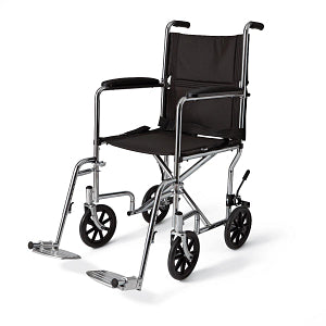 Steel Transport Chair with Permanent Full-Length Arms and Swing-Away Footrests, 300 lb. Capacity, 19" Wide, Chrome