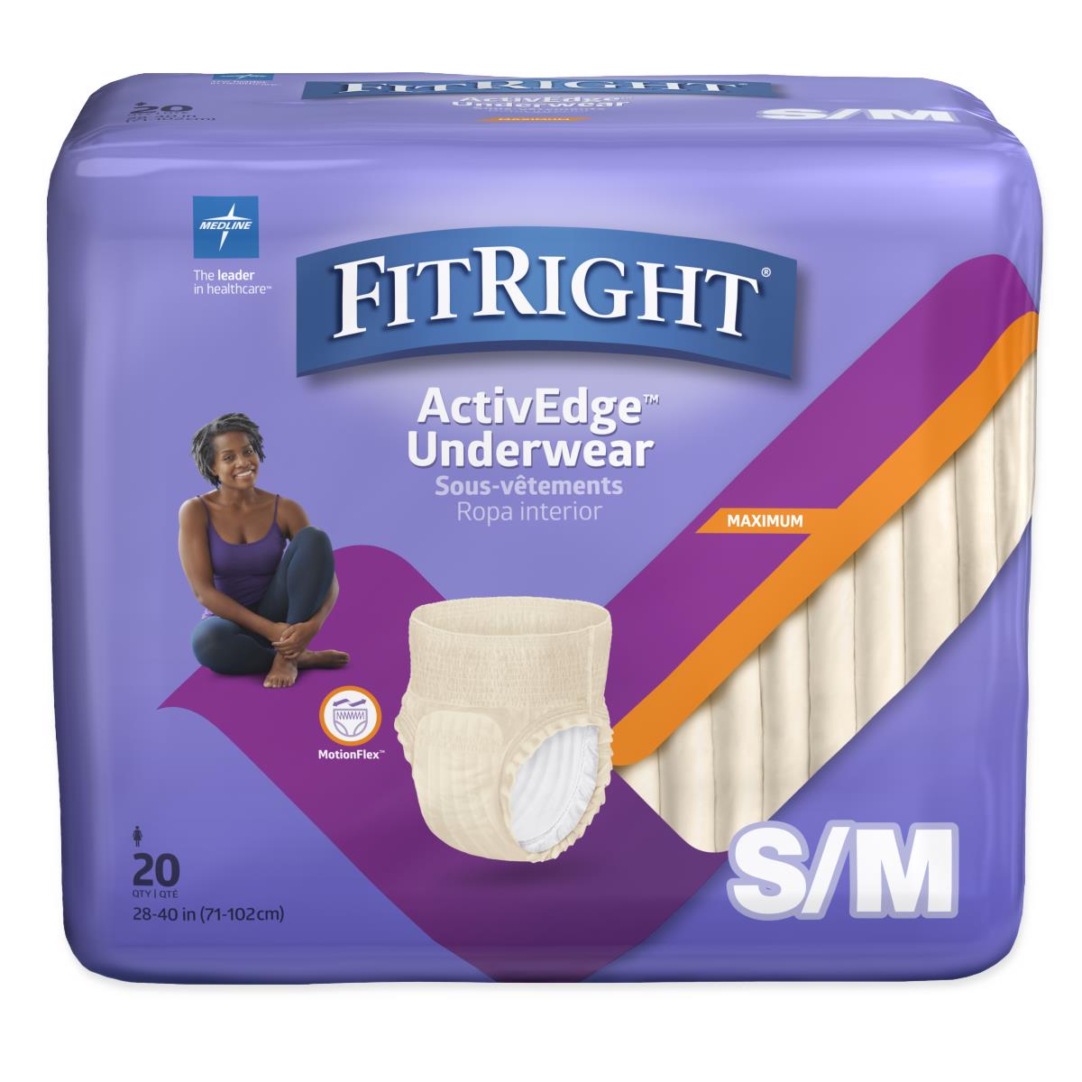 FitRight Ultra Incontinence Underwear for Women, Size S/M, For Waist Size 28"-40"