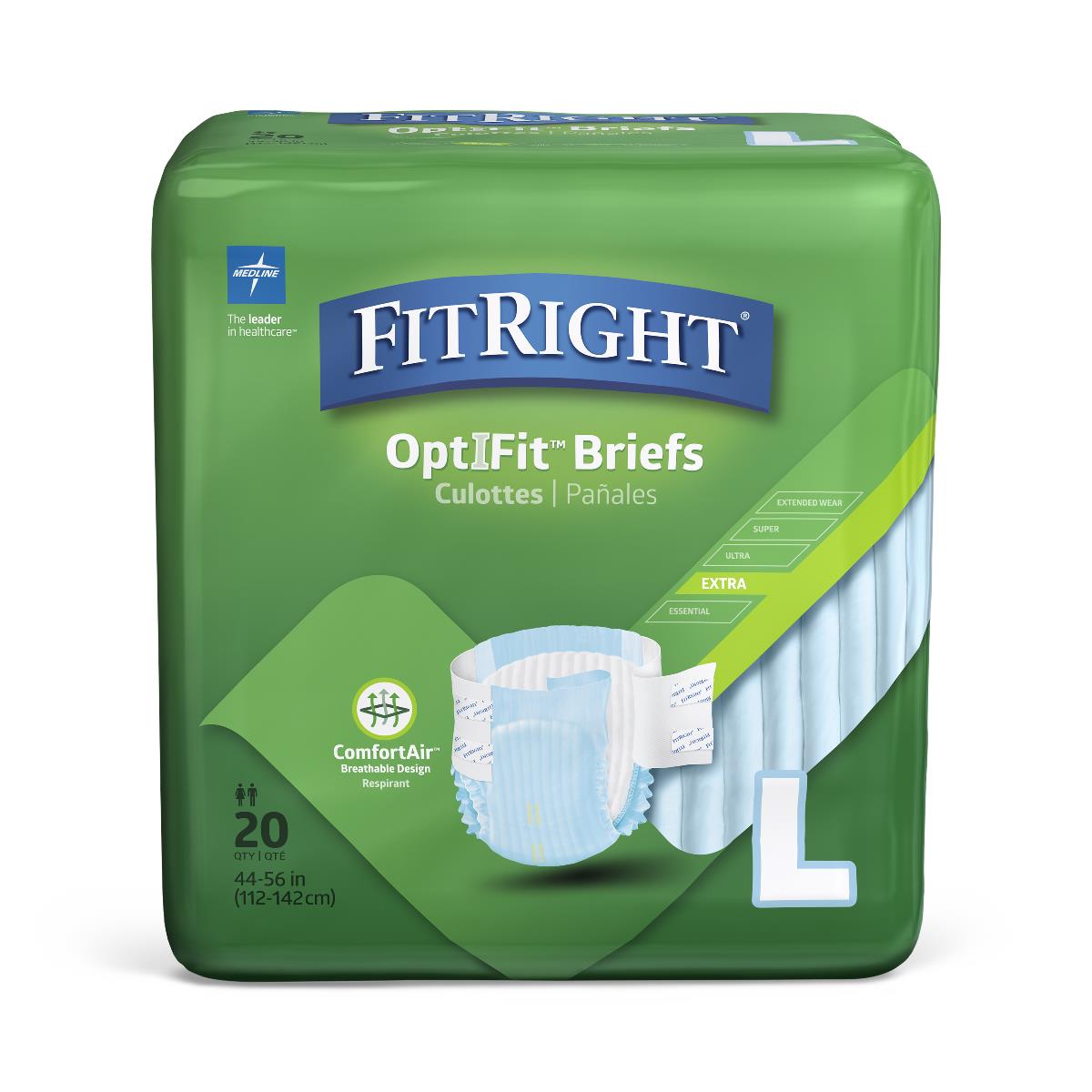 FitRight Extra Cloth-Like Adult Incontinence Briefs, Size L, 44" to 56" Waist
