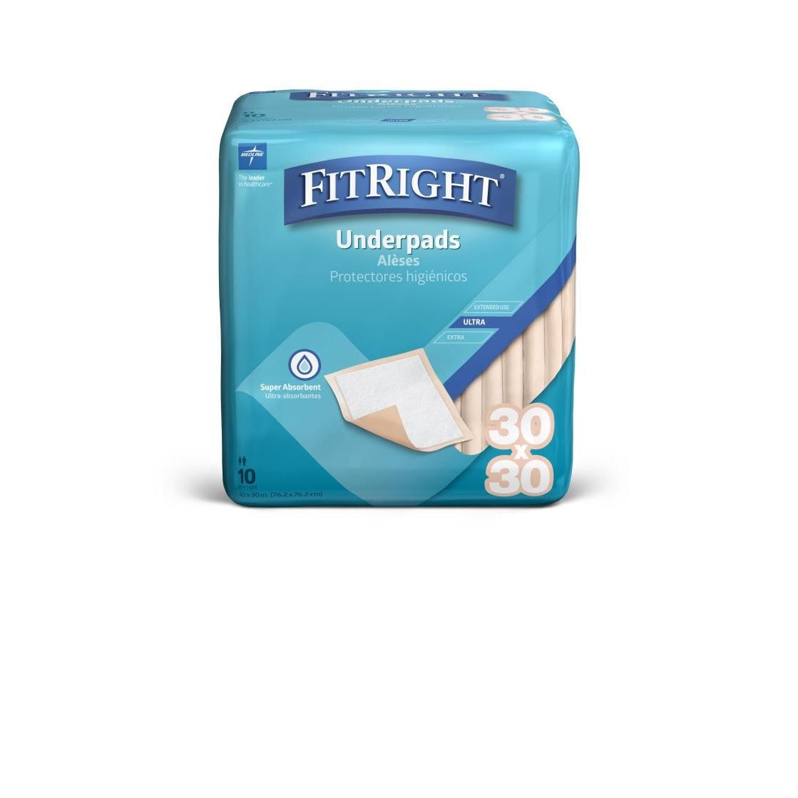 FitRight Fluff/Polymer Underpads, Heavy Absorbency, 30" x 30"