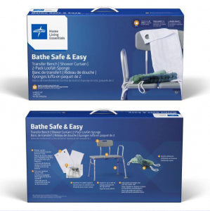 Bathe Safe and Easy Kit for Caregivers with Transfer Bench, Shower Curtain and Loofah 2-Pack