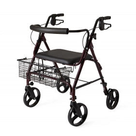 Medline Lightweight Aluminum Bariatric Rollator with 8" Wheels, Burgundy