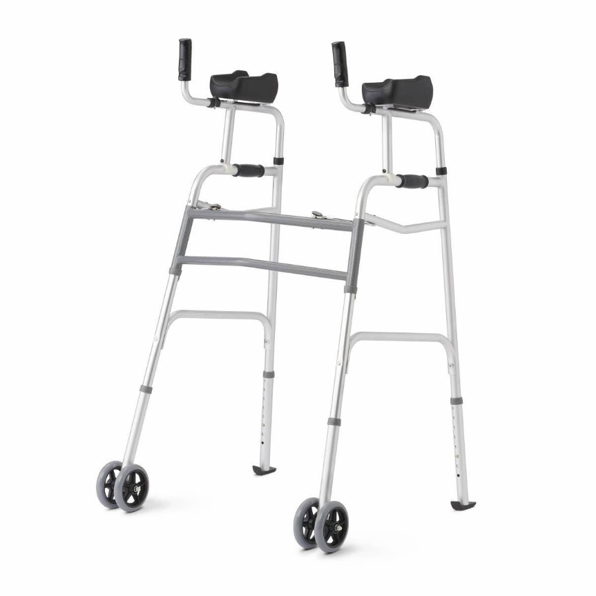 Medline Upright Folding Walker with 5 inch Wheels