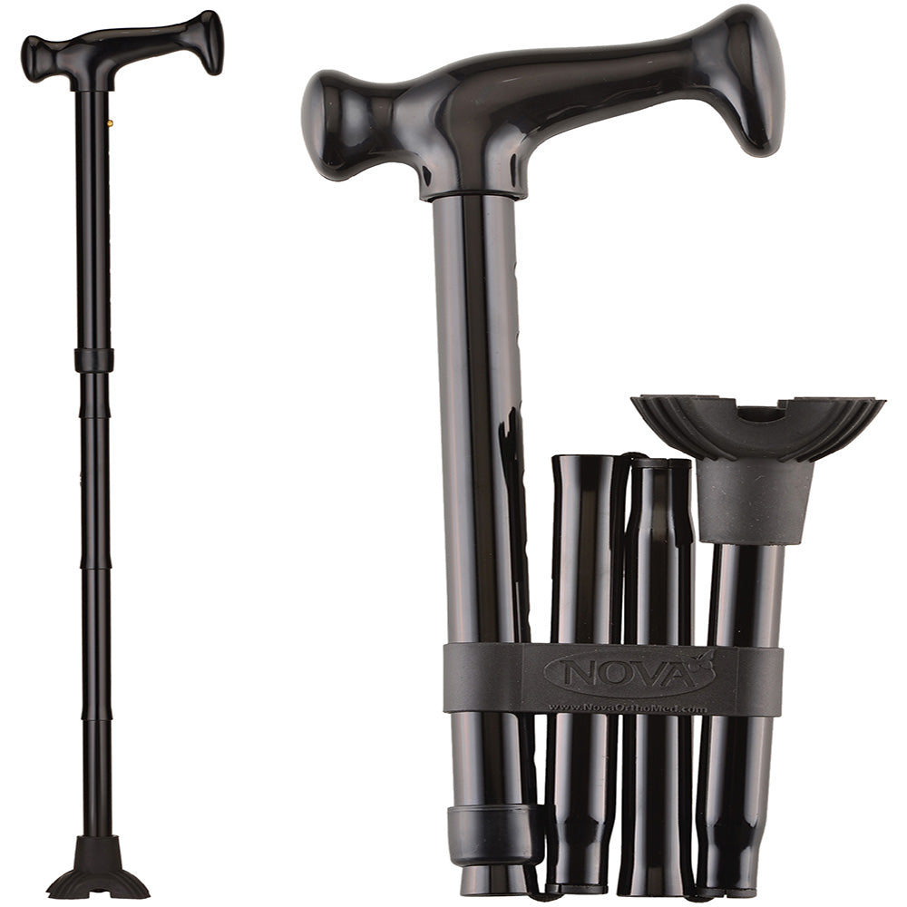 Folding Cane with Mini Quad Tip, Black