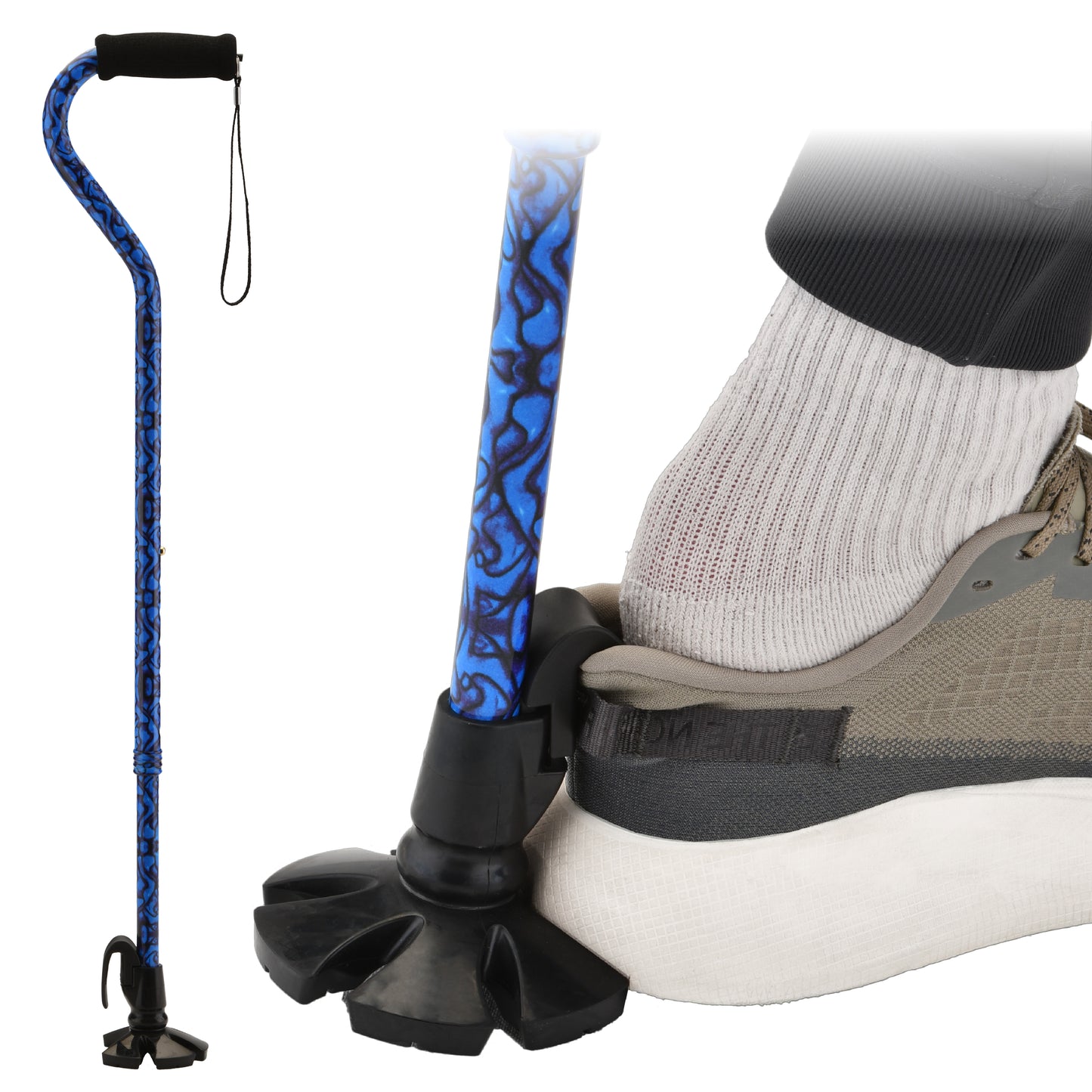 Shoe Horn Offset Cane, Blue Waves