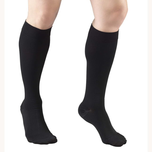 Microfiber Below Knee Compression Stockings 20-30 mmHg, Black