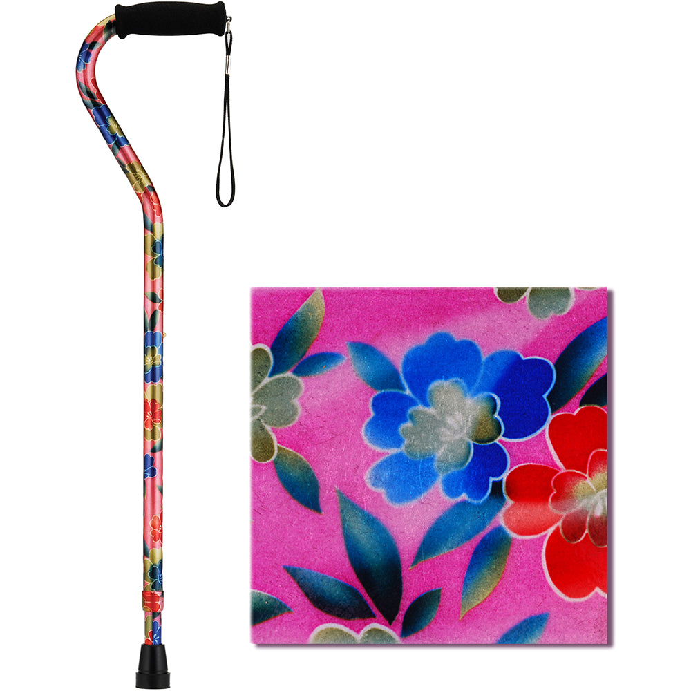 Offset Cane with Strap, Pink Garden