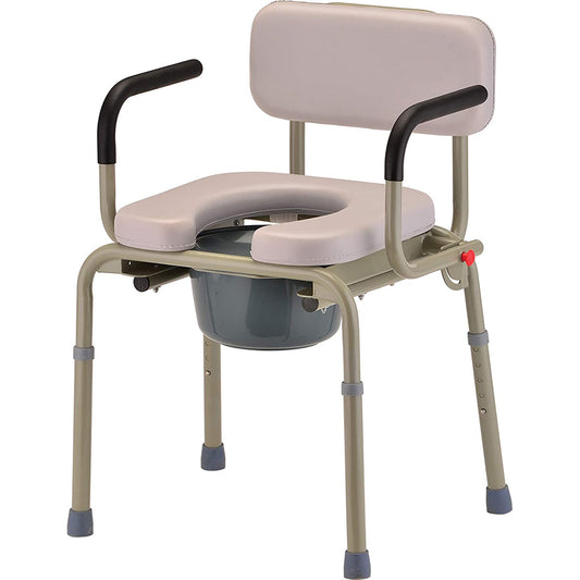 Padded Drop-Arm Commode - Gray