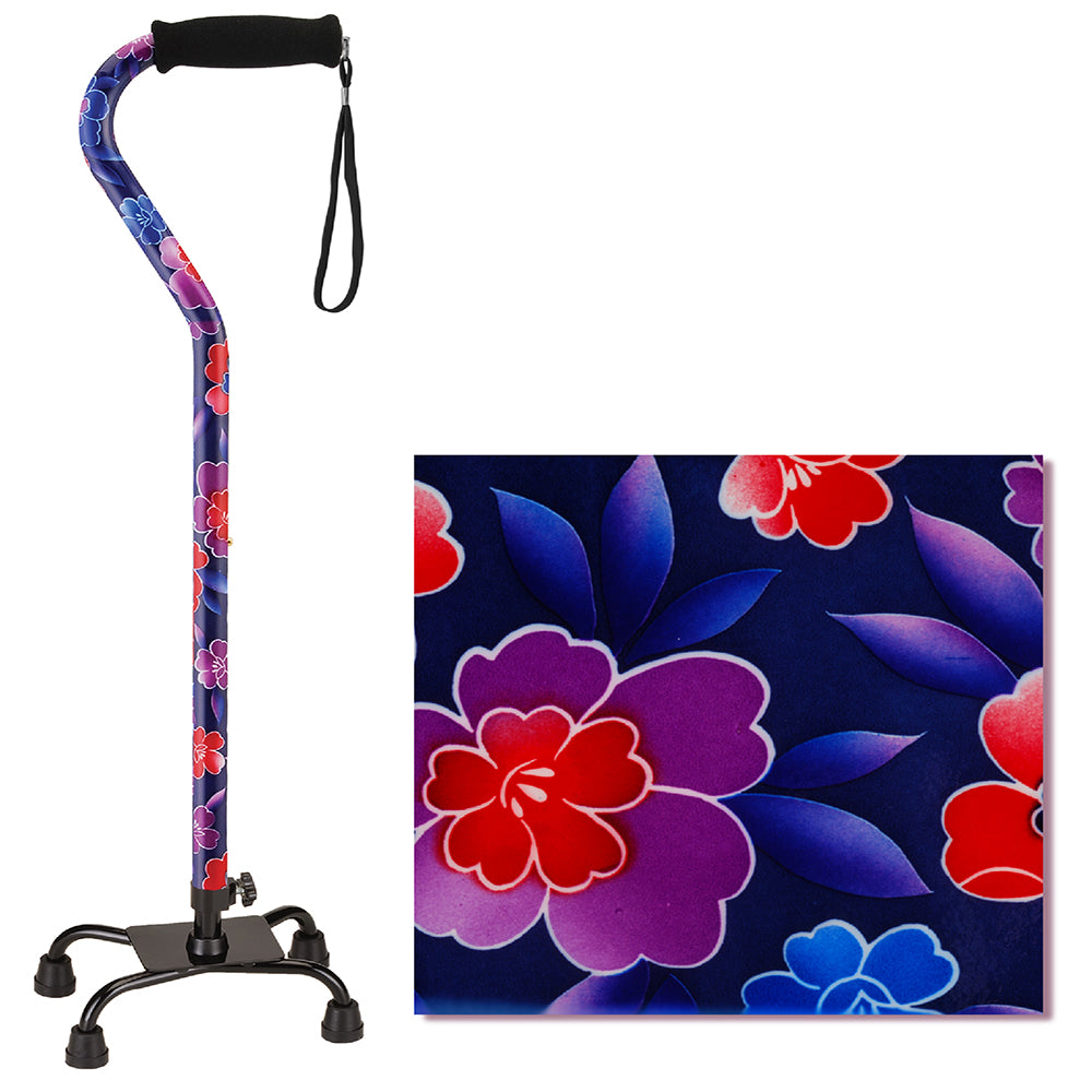 Euro Quad Cane Small Base, Maui Flowers