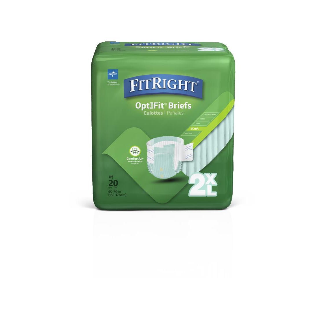 FitRight Extra Cloth-Like Adult Incontinence Briefs, Size 2XL, for Waist Size 60"-70"