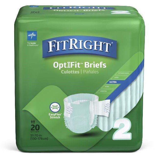FitRight Ultra-Stretch Adult Incontinence Briefs, Size L/XL/XXL, for Waist Size 51"-70" Size 2