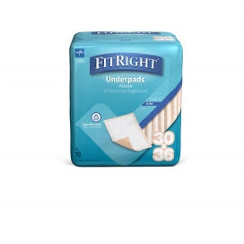 FitRight Fluff/Polymer Underpads, Heavy Absorbency, 30" x 36", Inner Packs of 10/Bag