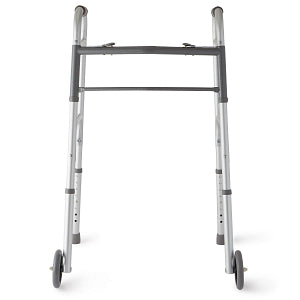Medline 2-Button Folding Walker with 5 in Wheels, Aluminum, 300 lb. Wt. Capacity