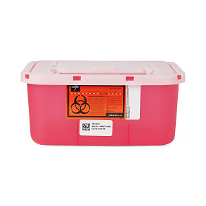Sharps Container, 1 Gal, Clear/Red, Wall Mount