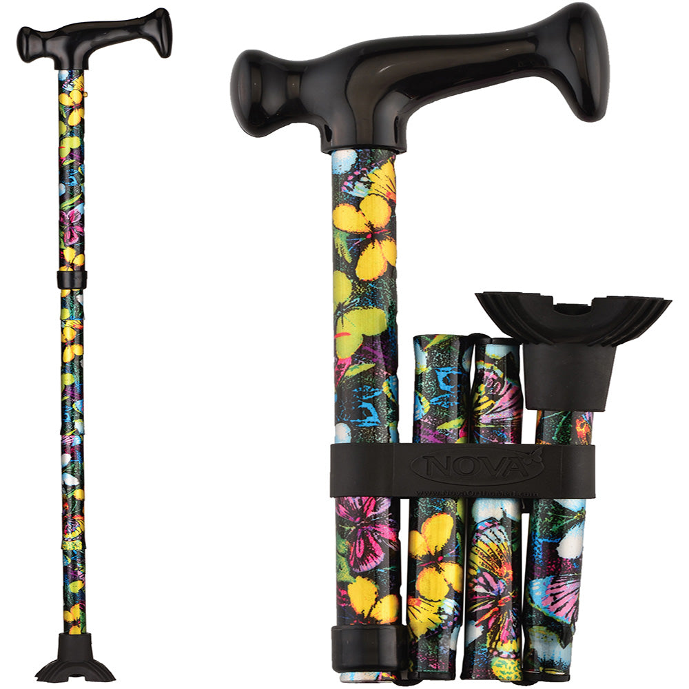 Folding Cane with Mini Quad Tip, Butterfly
