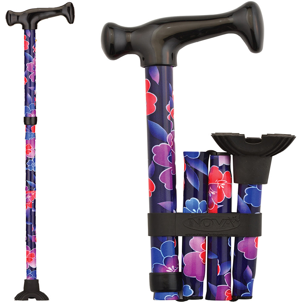 Folding Cane with Mini Quad Tip, Maui Flowers